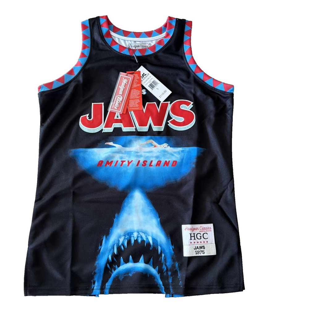 Headgear Classics Basketball Jersey Jaws Amity Island Shark Week Black Mens S